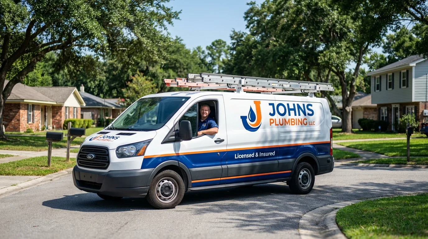 Johns Plumbing LLC service van in Panama City Beach, FL