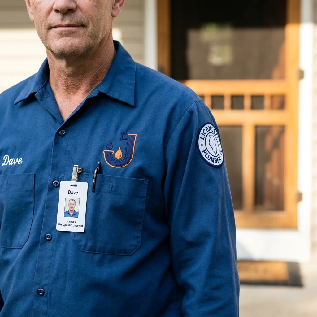 Licensed plumber showing ID badge in Panama City Beach, FL