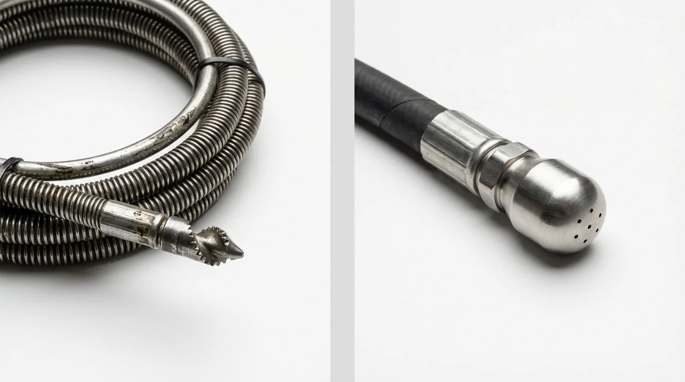 Drain snake cable and hydro jetting nozzle used for drain cleaning in Panama City Beach, FL