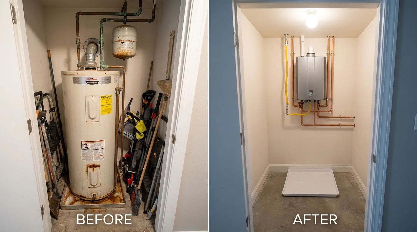 Tank water heater versus wall-mounted tankless unit comparison for Panama City Beach, FL homeowners